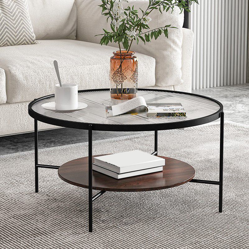 17.72" Tall Contemporary Style Coffee Cocktail Table Glass-Topped Coffee Table