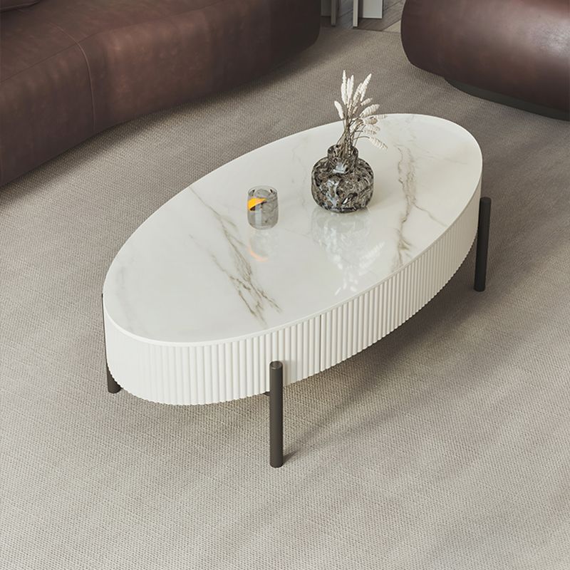 Glam Coffee Cocktail Table with Storage Drawer and 4 Iron Legs