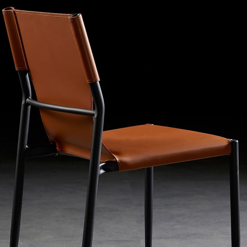 Contemporary Style Leather Chairs Armless Side Chairs with Metal Legs for Home Use