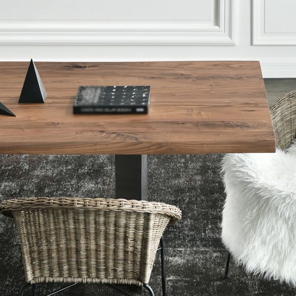 Rectangle Kitchen Dining Table Solid Wood Table Luxury with Double Pedestal Base