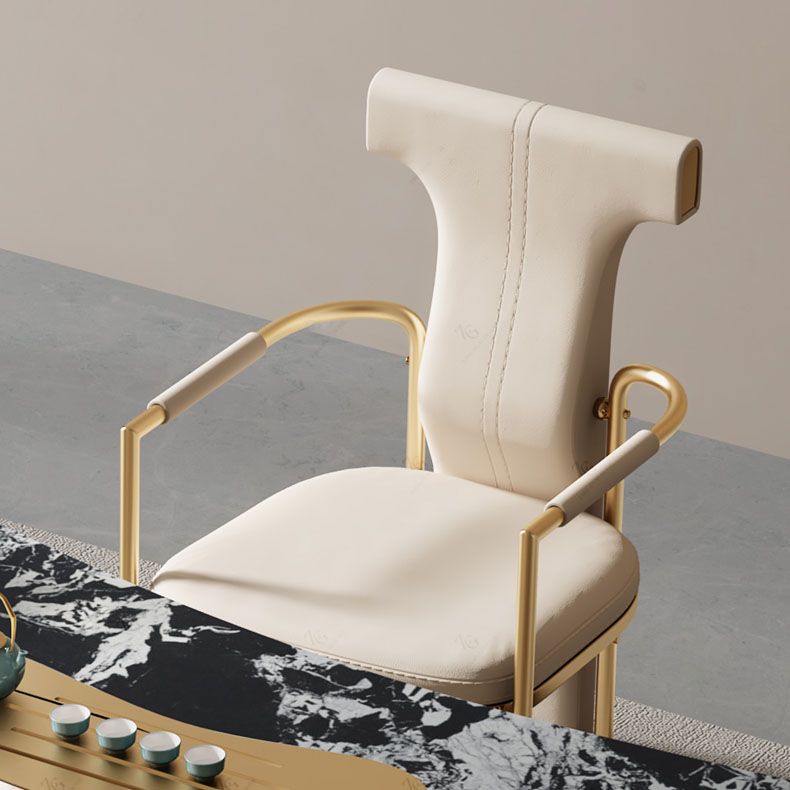 Upholstered Arm Chair Glam Style Metal Dining Chairs for Dining Room