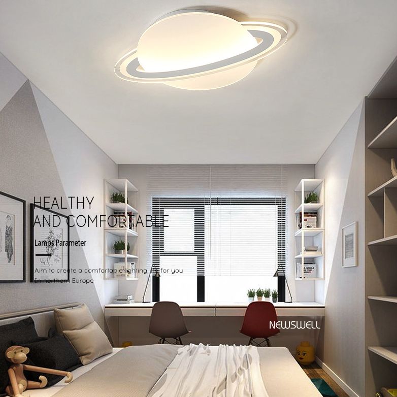 Nordic Acrylic Flush Mount Light Fixture White Saturn LED Flush Mount Spotlight for Kids Bedroom