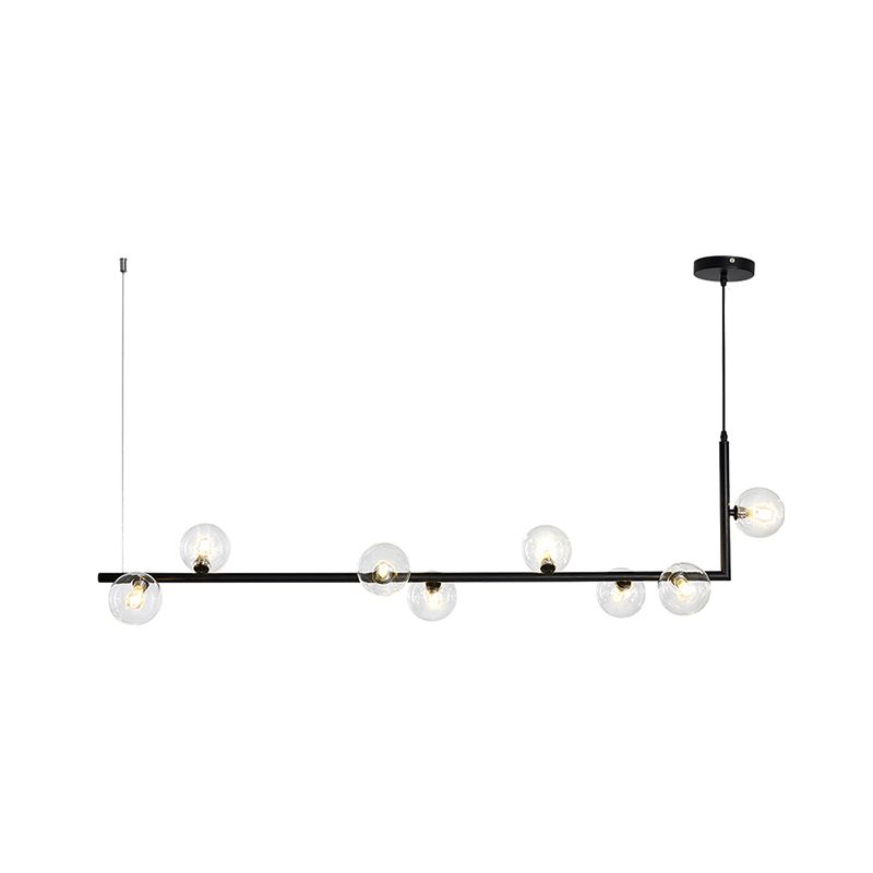 Contemporary Right Angle Linear Chandelier 6/8 Lights Glass Shade Island Light in Black/Gold