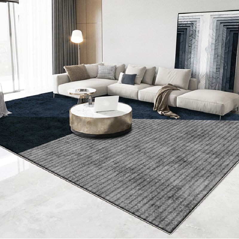 Navy Modern Area Rug Geometric Pattern Polyester Area Rug Stain Resistant Carpet for Drawing Room