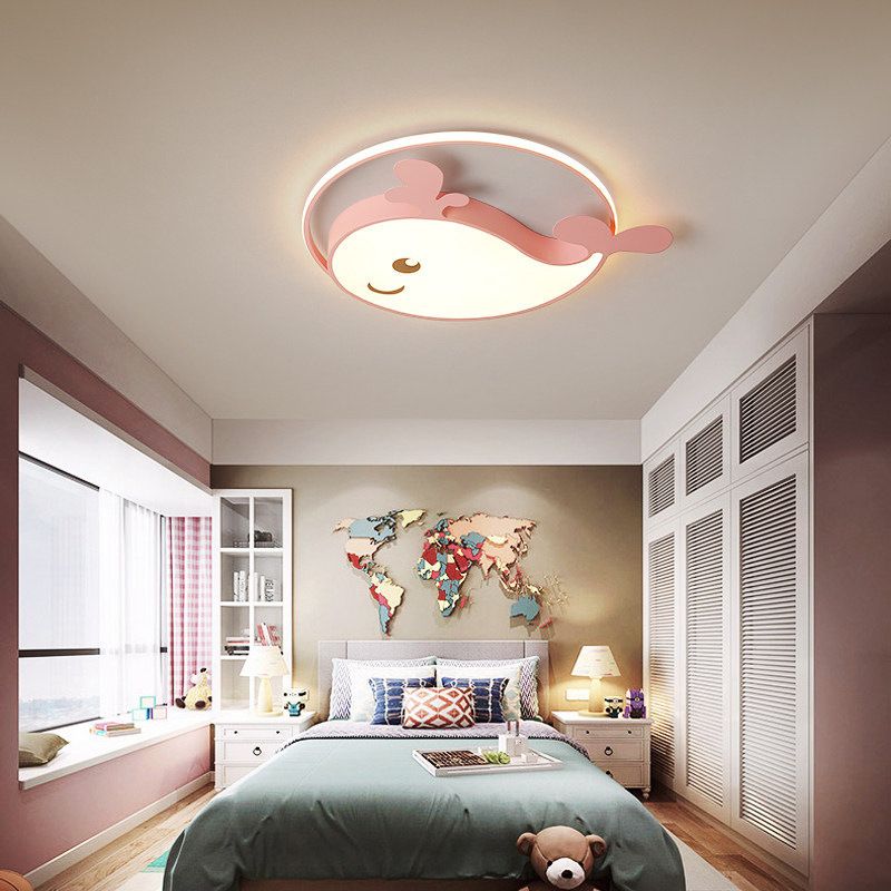 Kids Creative LED Ceiling Light Wrought Iron Dolphin Flush Mount with Acrylic Shade