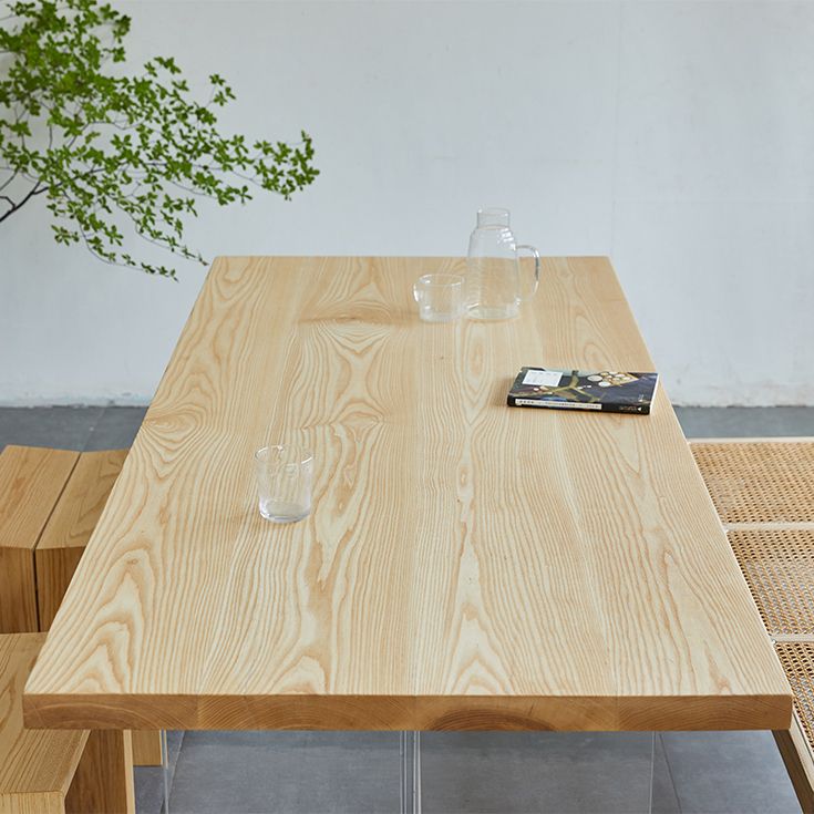 Acrylic Double Pedestal Table Solid Wood Dining Table Rectangle for Home