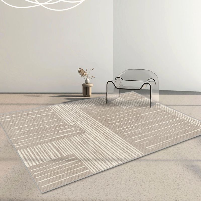 Modern Living Room Area Rug Brown Color Block Area Carpet Polyester Anti-Slip Area Rug