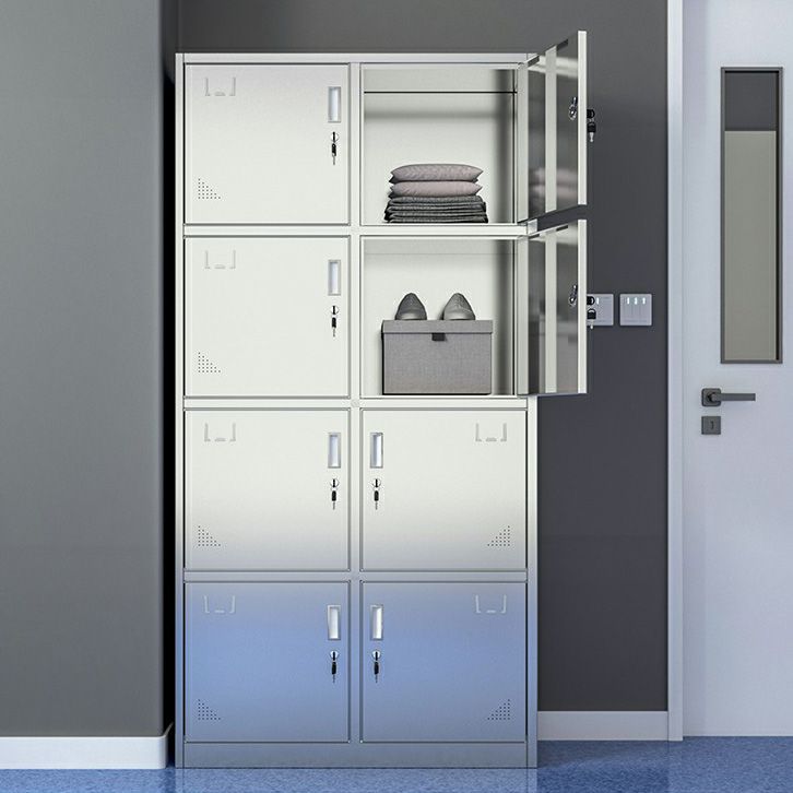 Silver Storage Cabinet with Hinged Doors Contemporary Steel Indoor Cabinet