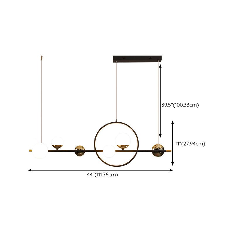 Modern Kitchen Island Fixture 6 - Head Metal and Glass Ceiling Pendant Lighting in Black
