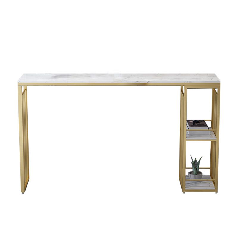 Modern Bar-height Table Stone Bar Table with Gold Base and Storage