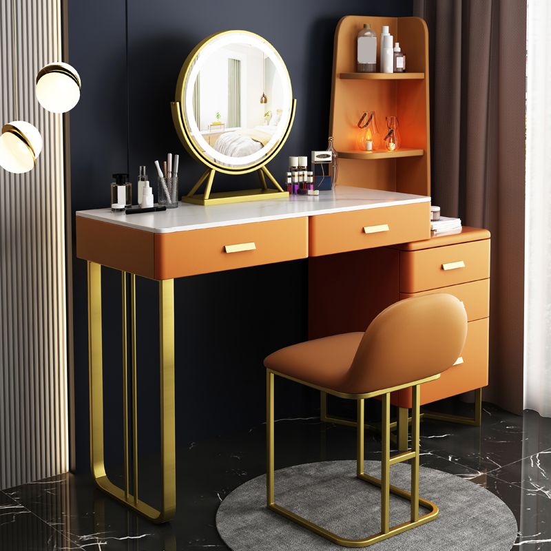 2-piece Vanity Table Set with Padded Stool Metal Make-up Vanity
