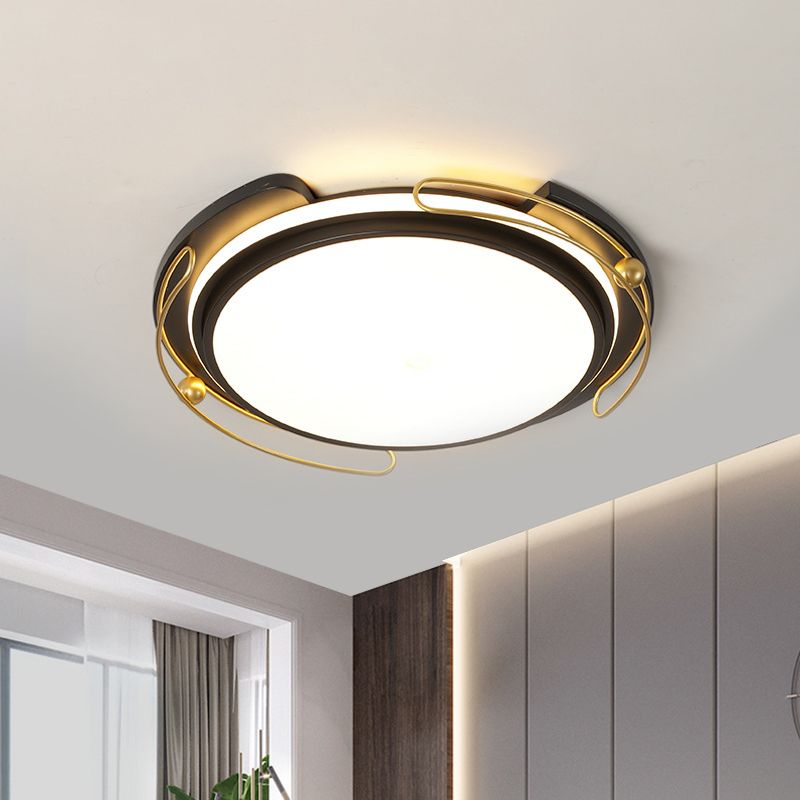 Modern LED Flush Ceiling Light with Acrylic Shade Black Round Flush Mount Lamp for Parlor, 16"/19.5" Wide