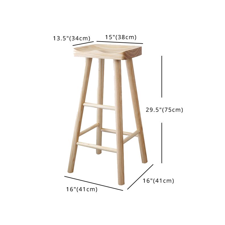 Contemporary Wood Counter Bar Stool Backless Saddle Seat Bar Stool with Footrest