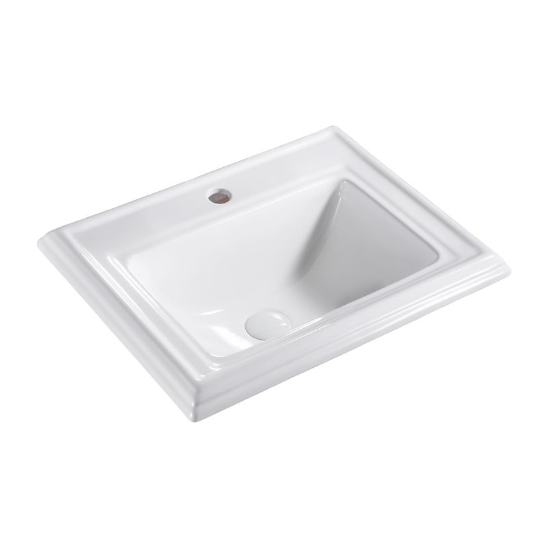 Contemporary Bathroom Sink Porcelain Rectangular Drop-in Bathroom Sink with Pop-Up Drain