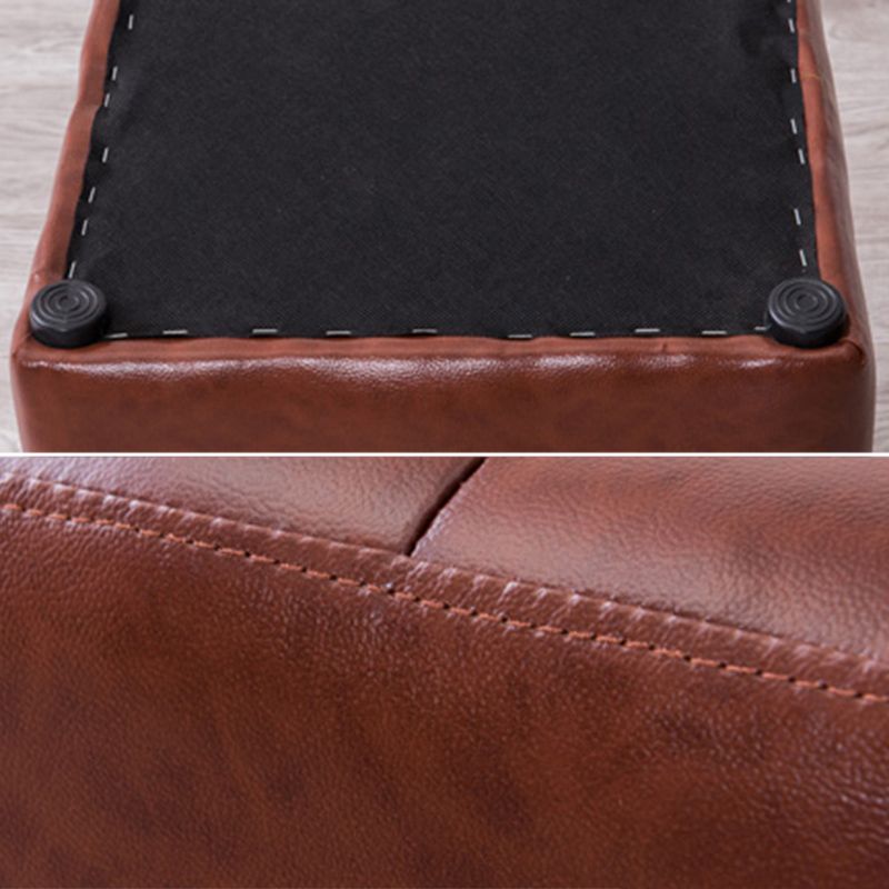 Modern Pouf Ottoman Genuine Leather Tufted Upholstered Solid Color Ottoman