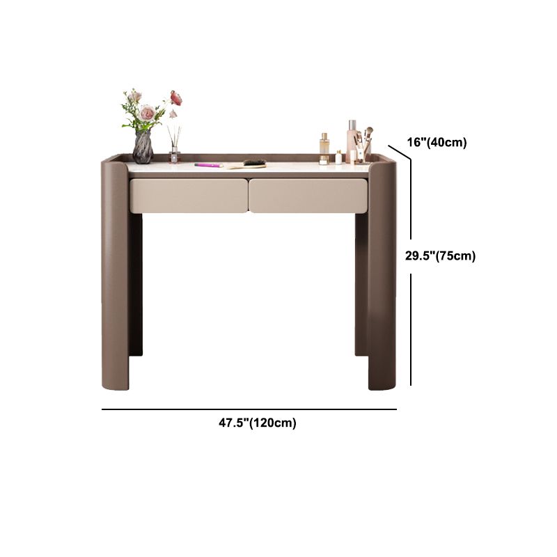 29.53" H Wood/Stone Vanity Table Stool Set 2/5 Drawers Dresser in Brown