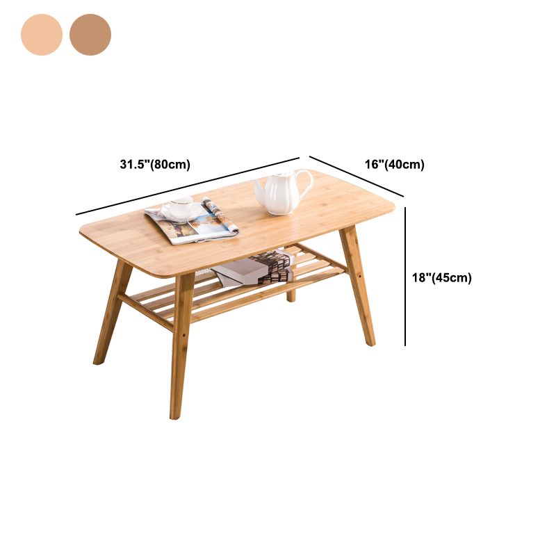 Nordic Style Rectangular Solid Wood Table with Storage Shelf 4 Legs Base Coffee Table