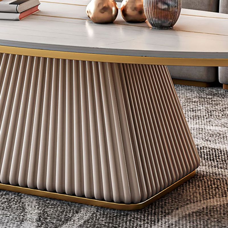 Square Block Base Design Rock Plate Top Metal Base Oval Coffee Table