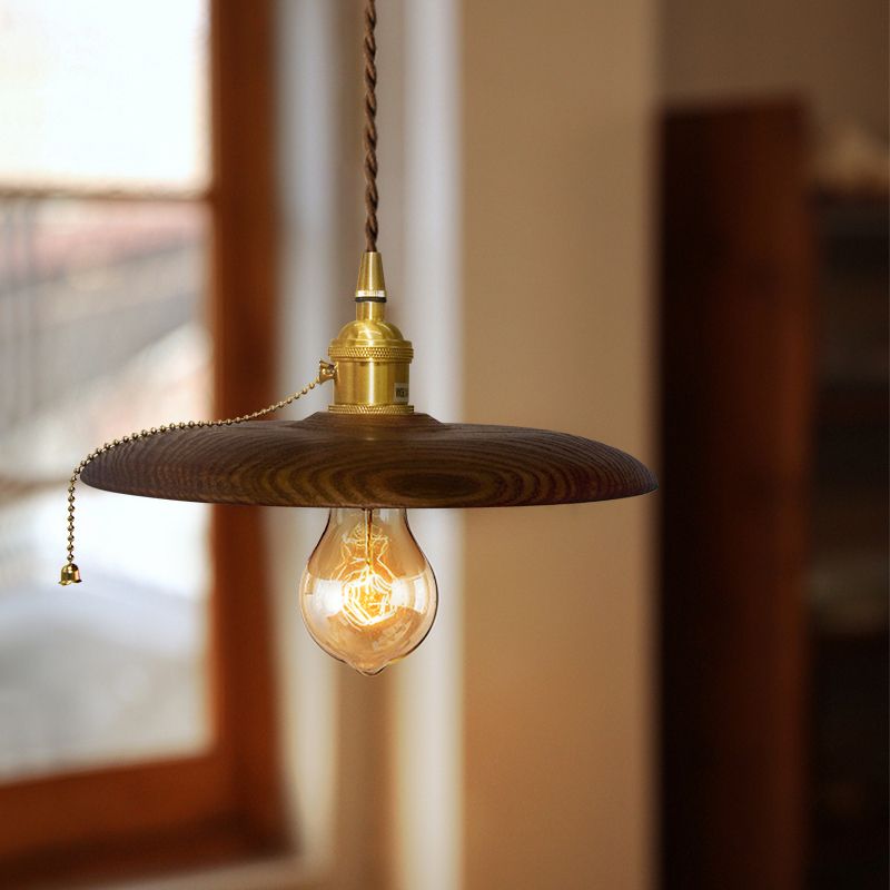 1 Light Pot Cover Hanging Pendant Modern Style Wood Hanging Lighting for Bedroom