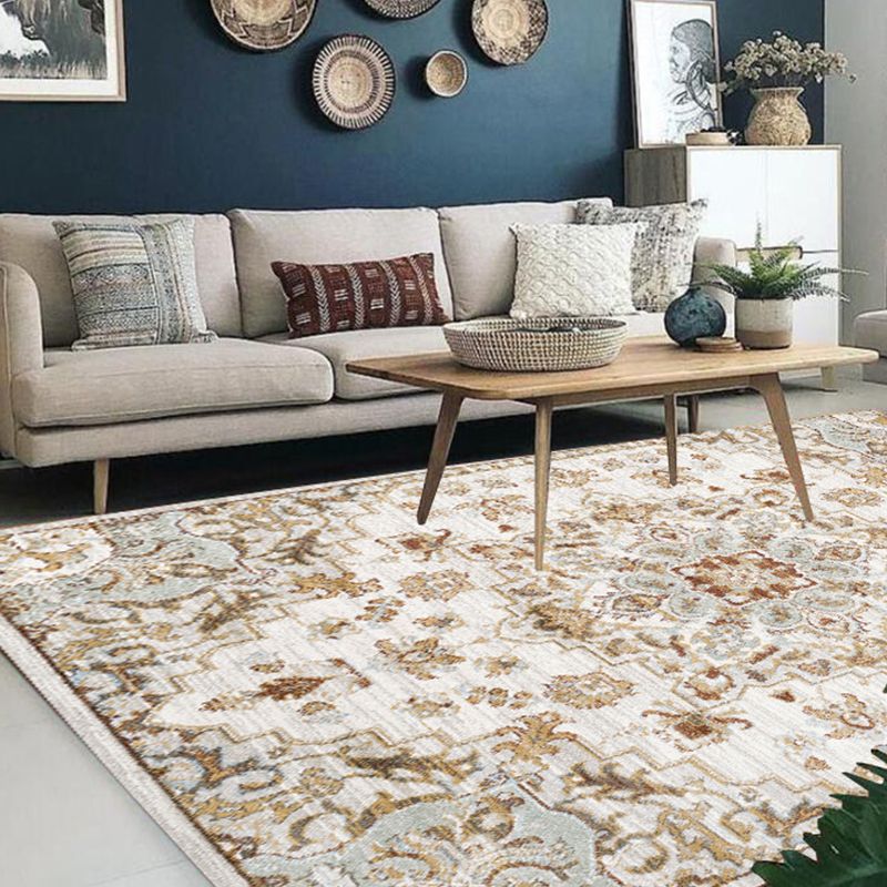 Whitewash Jacquard Print Rug Multicolor Persian Carpet Synthetics Anti-Slip Washable Stain Resistant Rug for Tearoom