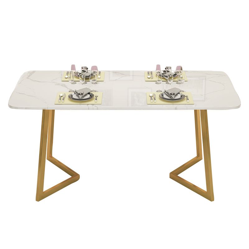 Table à manger en pierre fritrée de blanc minimaliste RECTANGE Table à manger standard avec double piédestal