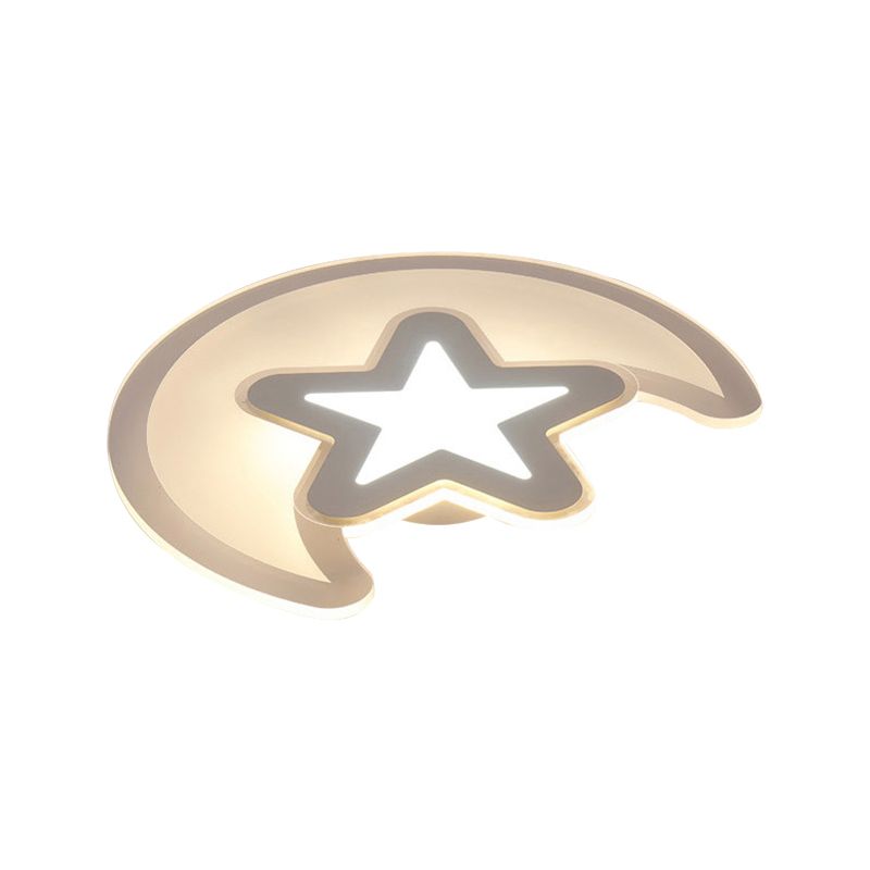 Modern White Finish Ceiling Light Moon and Star Acrylic LED Ceiling Mount Light for Kid Bedroom