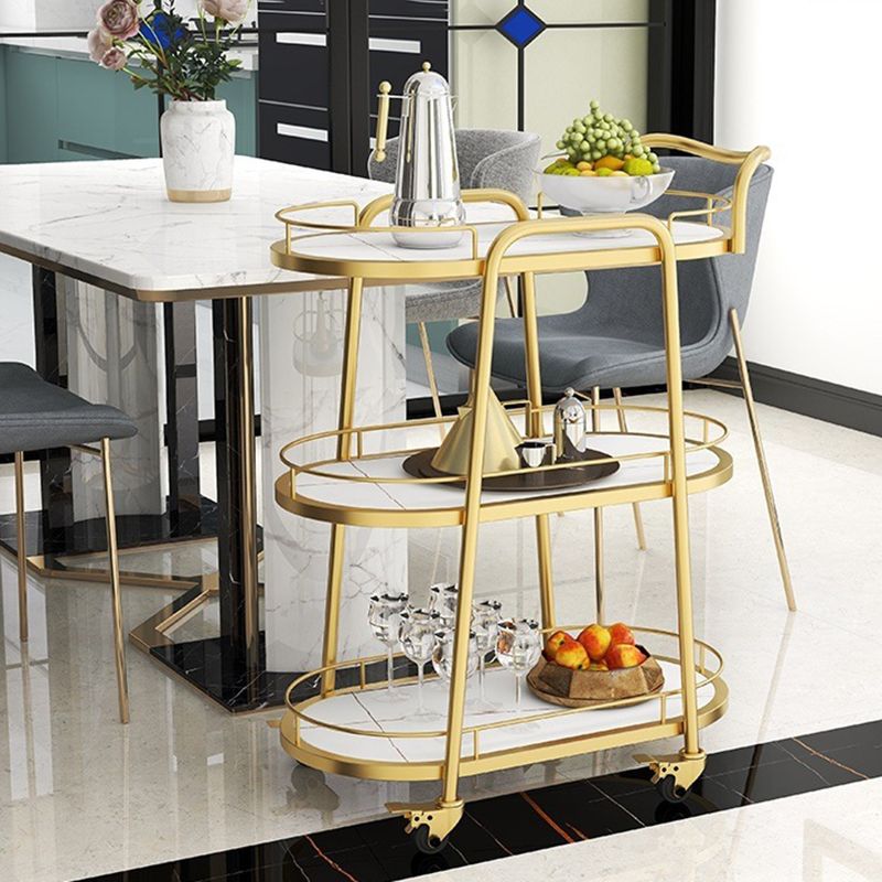 Contemporary Oval Metal Prep Table 26.77"W Rolling Prep Table for Dining Room