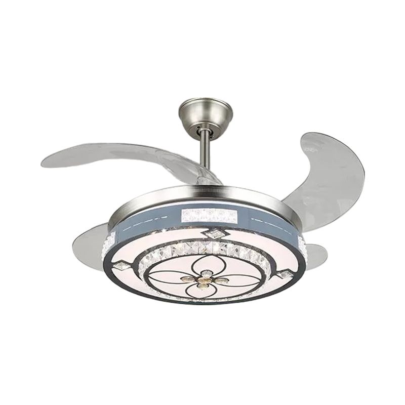 Runde Hanging Lüfterlampenlampe Moderne Kristall 19 "breites LED Silber Semi Flush Mount Light, 4 Klingen