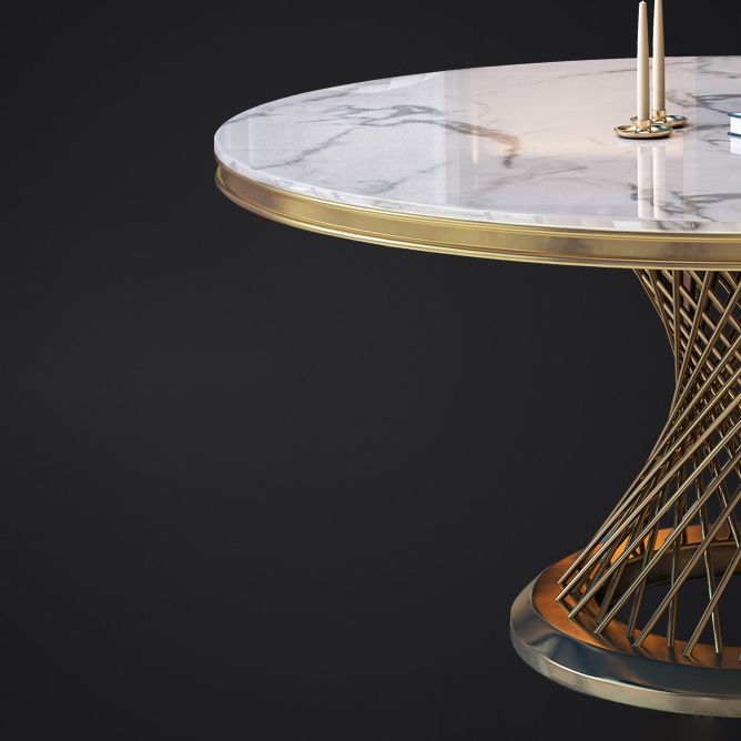 Modern Round Dining Table Steel Base Pedestal Table for Home Kitchen