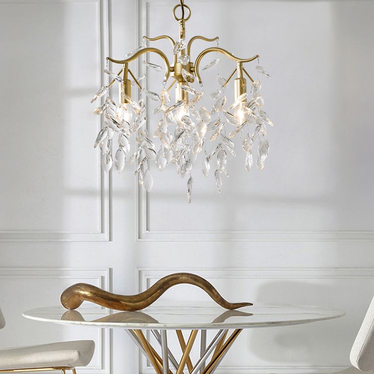 Crystal Branches Chandelier Light Fixture Rustic Living Room Pendant Chandelier in Gold