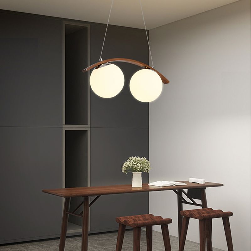 Modern Wooden Island Light Round Glass Shade Chandelier Light Fixture for Dining Room