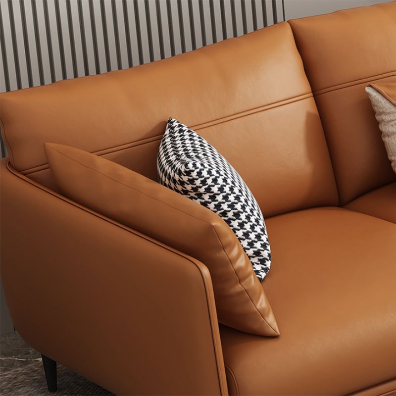 Mid Century Modern Orange Pillows Pillow Top Arm Genuine Leather Seating