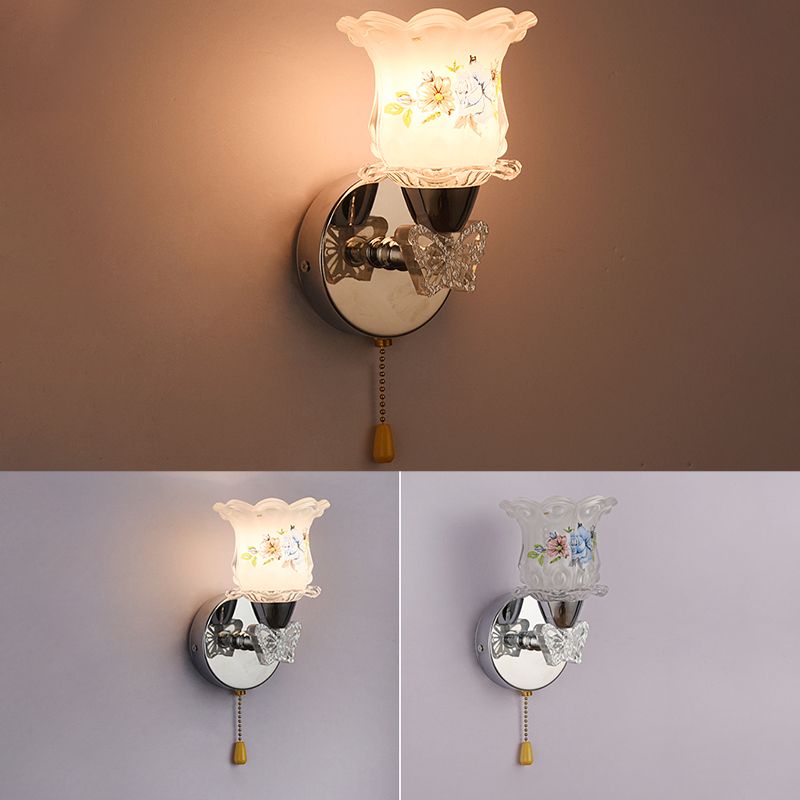 Lampade a fiore di fiore lampada moderna a parete in argento a 1 luce con tonalità di erba