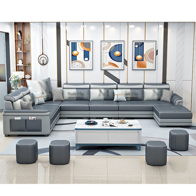 6-Seater Pillowed Back Cushions Square Arm Sectional Sofa for Living Room