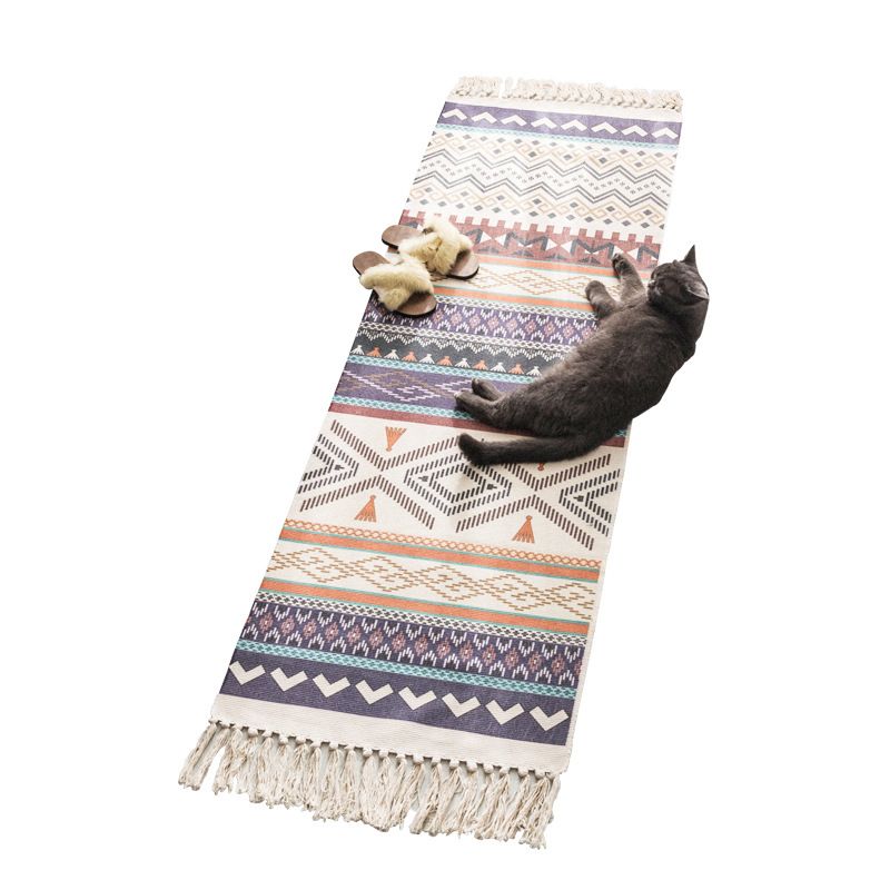 Classical Boho-Chic Rug Hand-Knitted Carpet with Fringe Cotton Blend Area Rug for Home Decoration