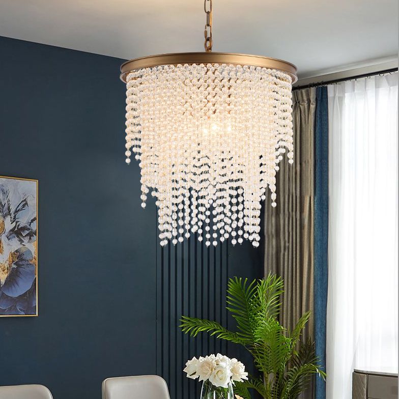 Lampada a sospensione 4 rotonda a cascata a cascata moderna moderna soggiorno di cristallo lussuoso piccola lampada sospesa