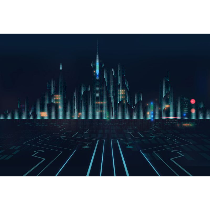 Contemporary City Building Mural Soft Color Stain-Proofing Wall Art for Dining Room