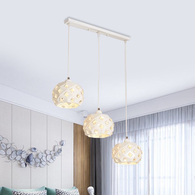 Forme de tambour en fer Éclairage moderniste 3 lumières blanc finition cristal multiple lampe de suspension