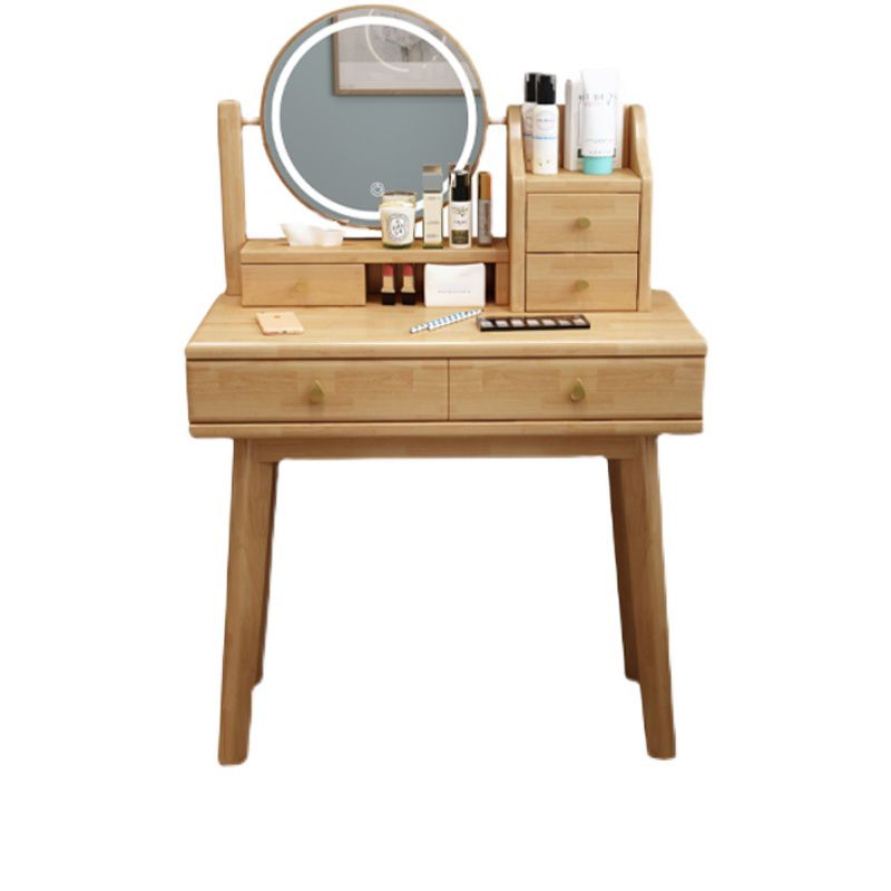 Scandinavian Solid Wood Table Makeup Vanity with Mirror and Drawers
