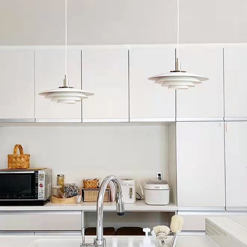 Modern Style Pendant Light Layered White Metal Hanging Lamp for Restaurant Bedroom