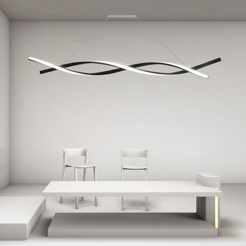 2-Lights Linear Island Light Nordic Aluminum LED Island Pendant for Living Room