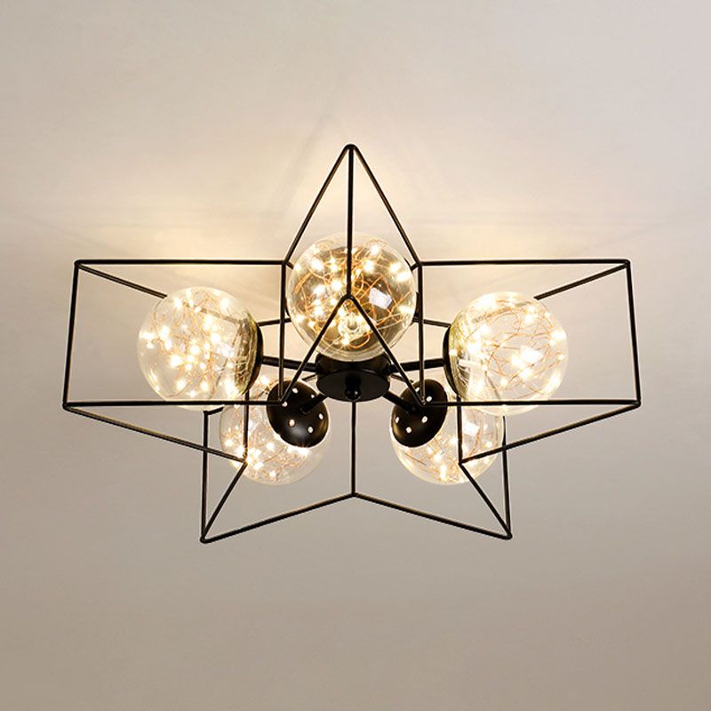 Metal Cage Design Simplicity Ceiling Light 5-Lights Modern Style Lighting Fixture