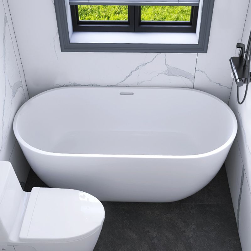 Modern Acrylic-Fiberglass Oval Bathtub Freestanding Soaking Bathtub with Center Drain