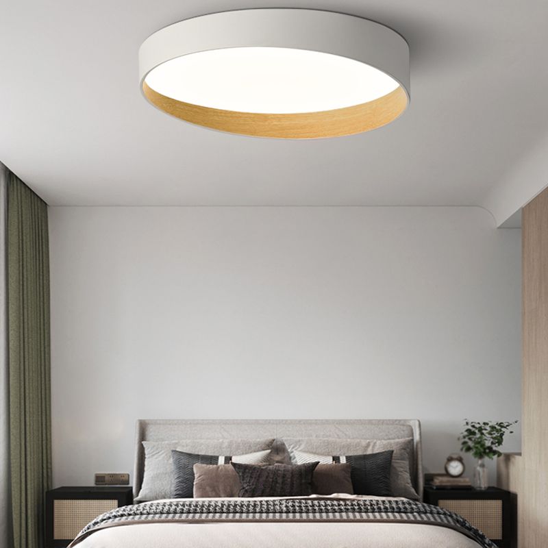 Round Bedroom Ceiling Light Fixture Metal LED Minimalist Style Flush Mount Lighting