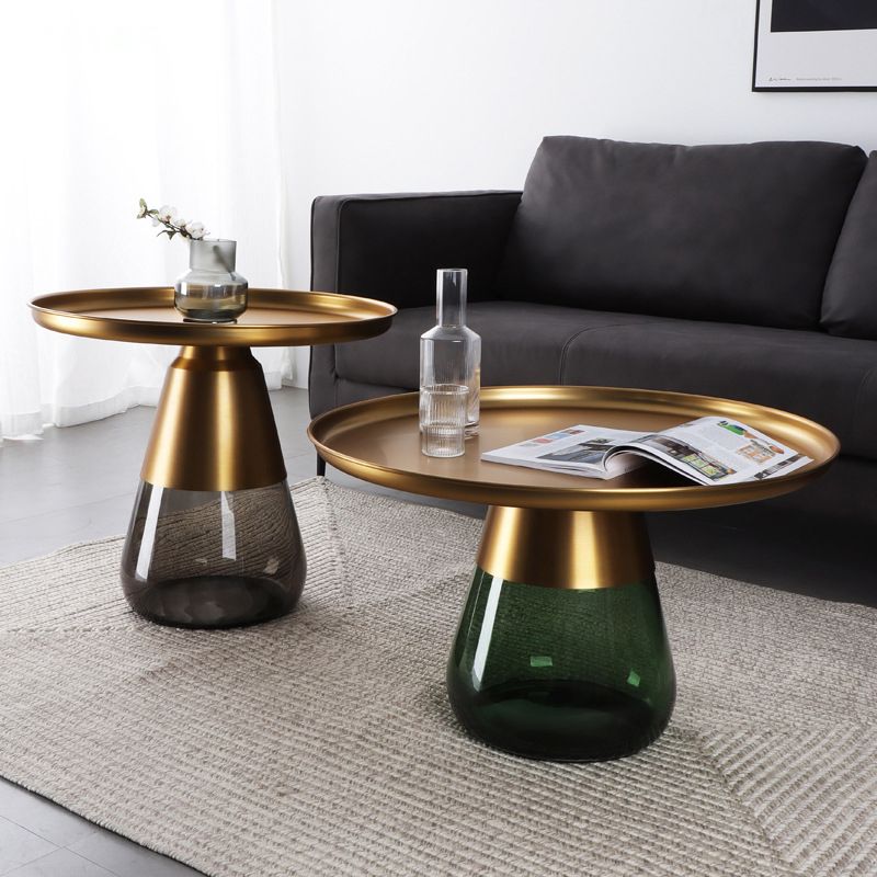 Mid-Century Modern Coffee Table Metal Tray Top Round Single Coffee Table