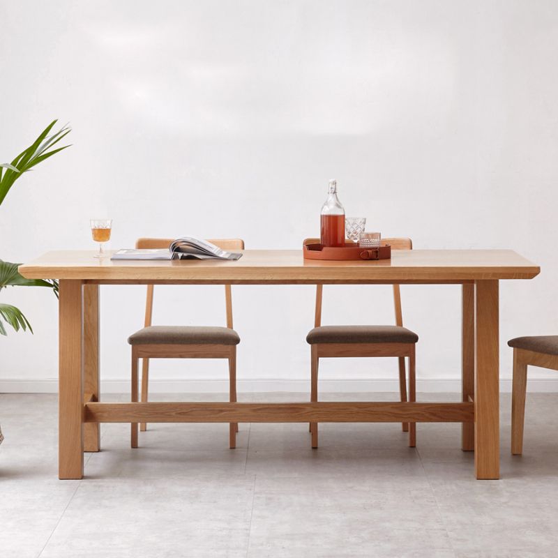 Natural Color Rectangle Solid Wood Dining Table with Trestle Base