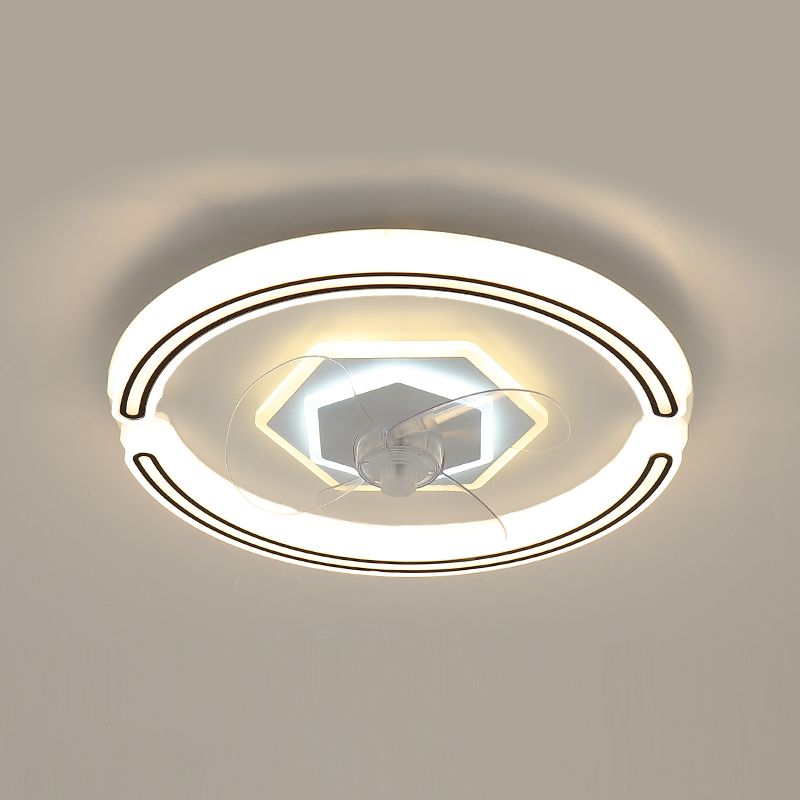 White Ultrathin Round Ceiling Fan Minimalist LED Acrylic Semi Mount Lighting for Living Room