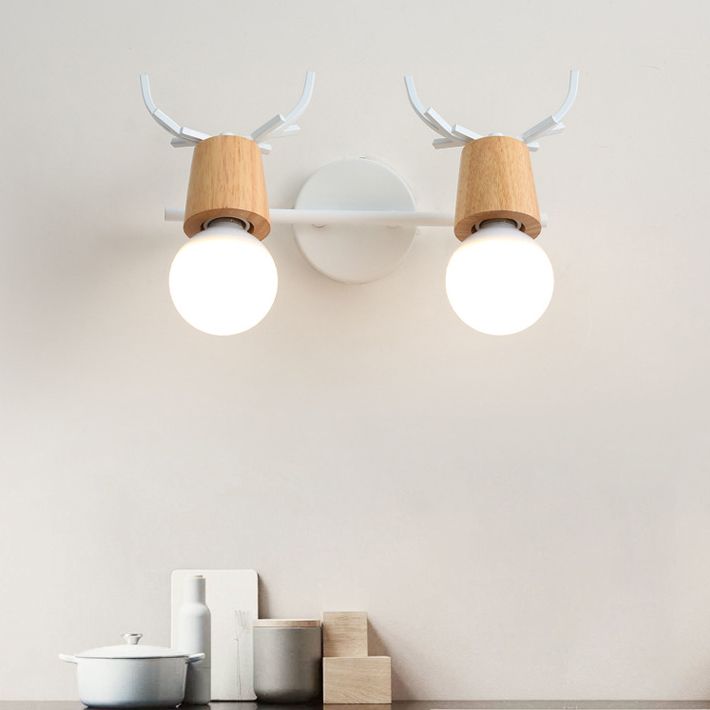 Noordse stijl eenvoud houten wandlamp metalen gewei ontwerp open lamp sconce licht voor slaapkamer