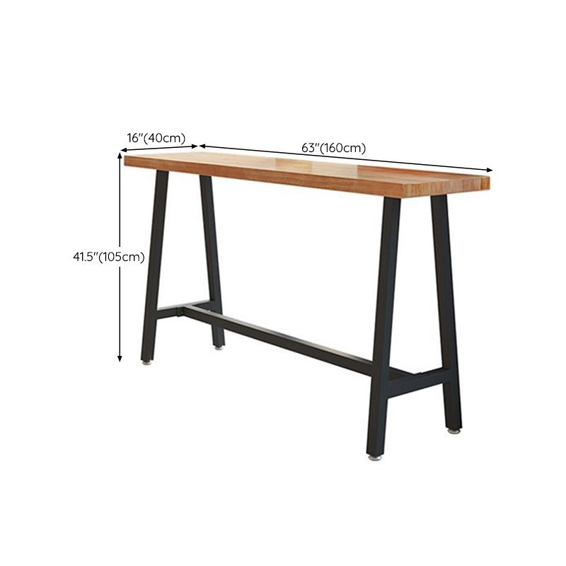 Rectangle Bar Table in Metal and Wood Trestle Base Bar Height Table for Dining Room