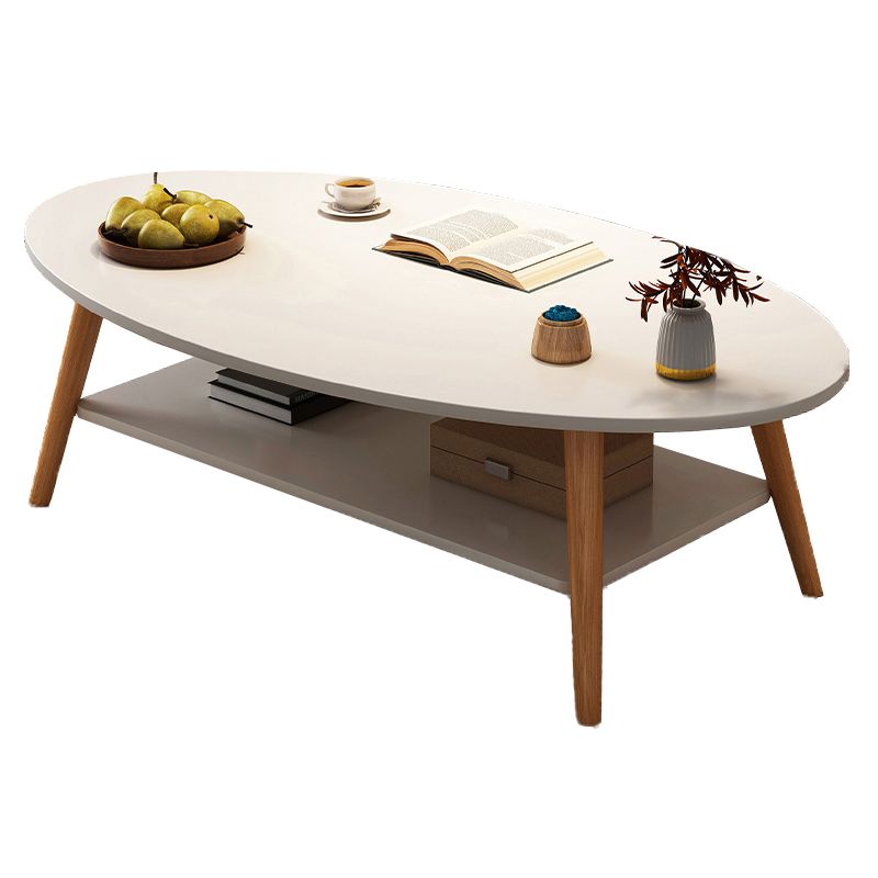 Modern Wood Cocktail Table 4 Legs Coffee Table with Storage Shelf